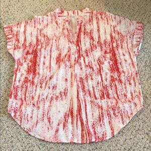 Red & White Abstract Print V-Neck Blouse
